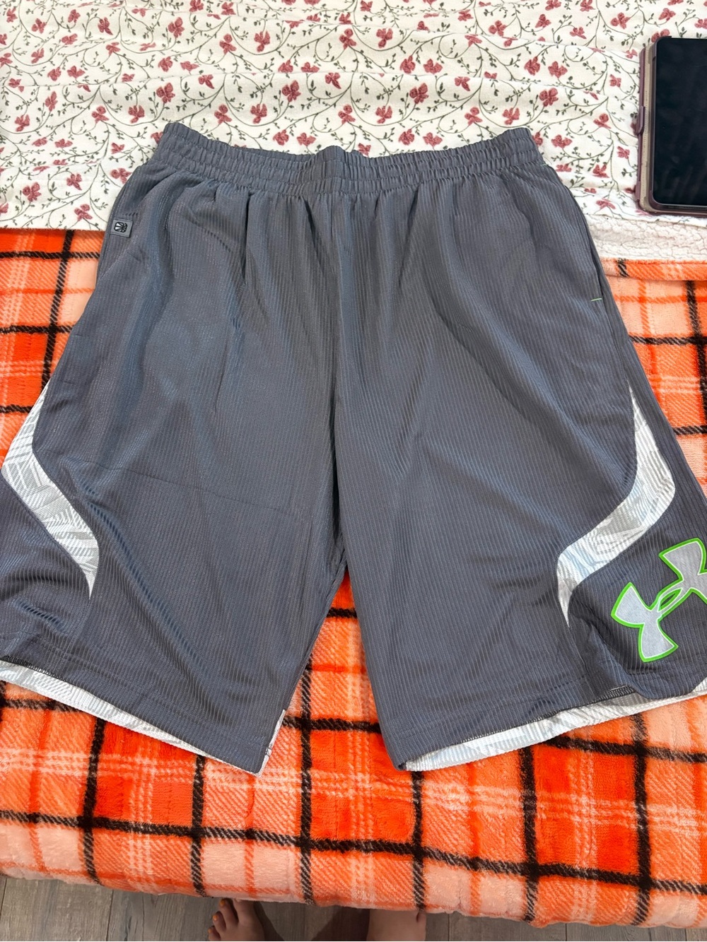 Under Armour Men's Dark Gray Athletic Shorts with Lime Logo